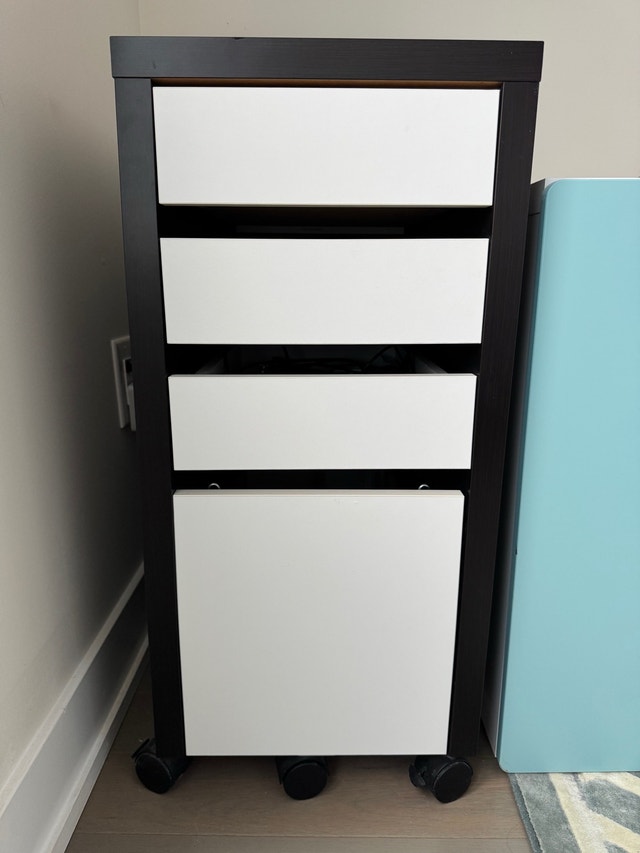 Ikea MICKE File Storage Drawer Unit, Dark Brown and White
