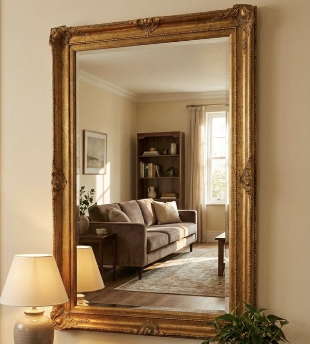 Antique Large Gold Framed Wall Mirror - photo 2