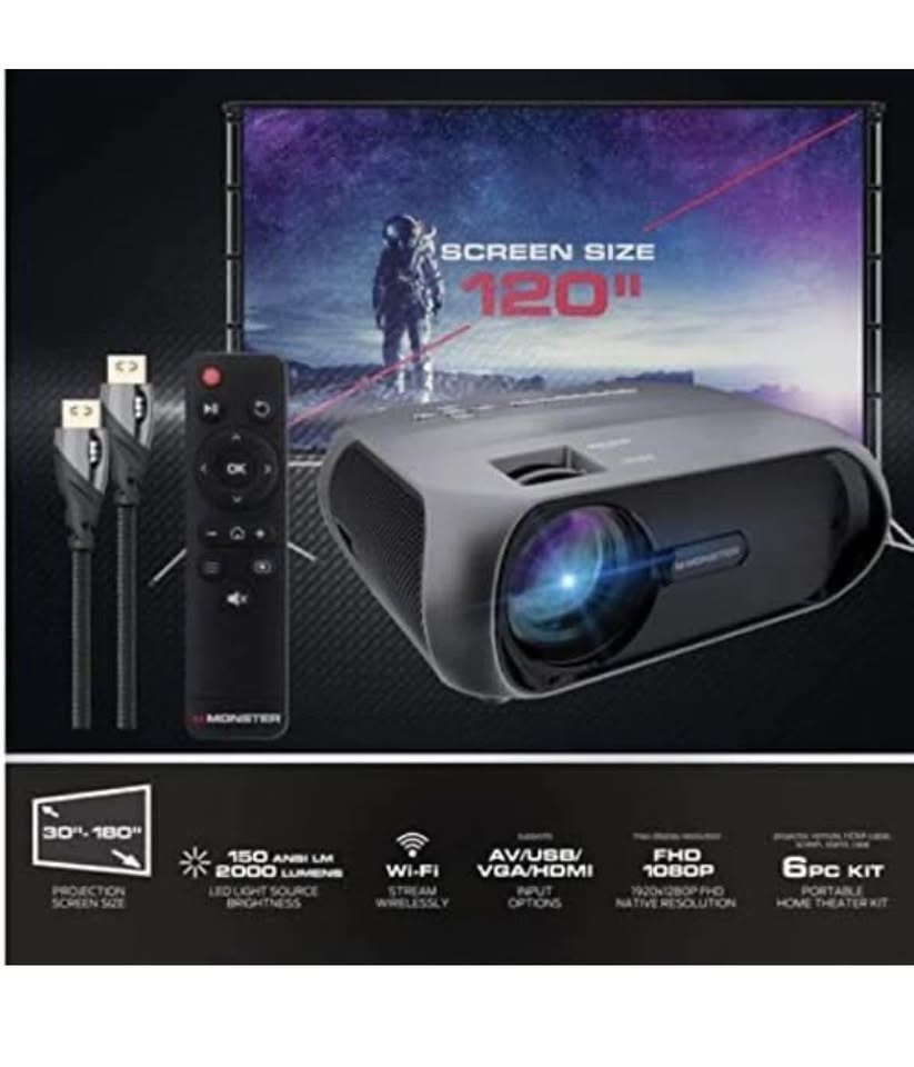 Projector With 120-inch screen, stand & case - Monster - photo 3