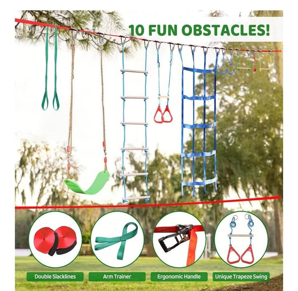 Dripex Ninja Warrior Obstacle Course - 50FT Double Slackline - photo 3