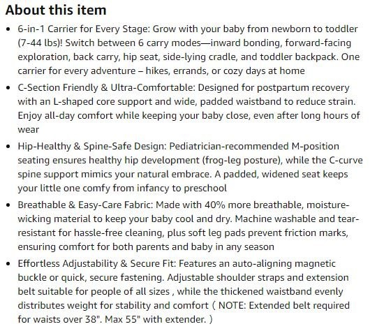 NEW~ Baby Carrier 2-in-1, Newborn–Toddler, Waist to 38" - photo 4