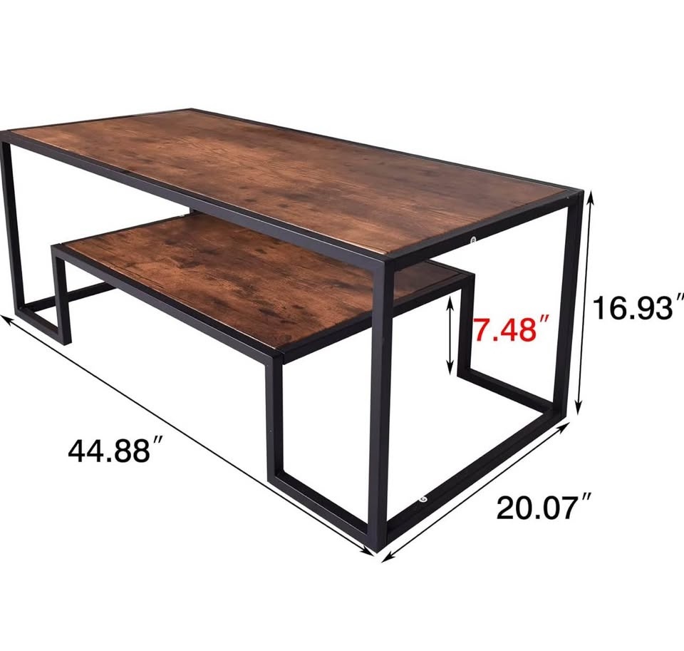 New Industrial Coffee Table - 2-Tier Oak & Black Metal - photo 2
