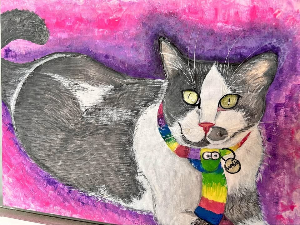 Pet portrait with acrylic paint on canvas