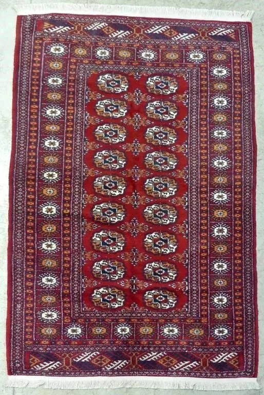 PERSIAN BOKHARA HAND KNOTTED WOOL RUG, 4' X 6' thumbnail