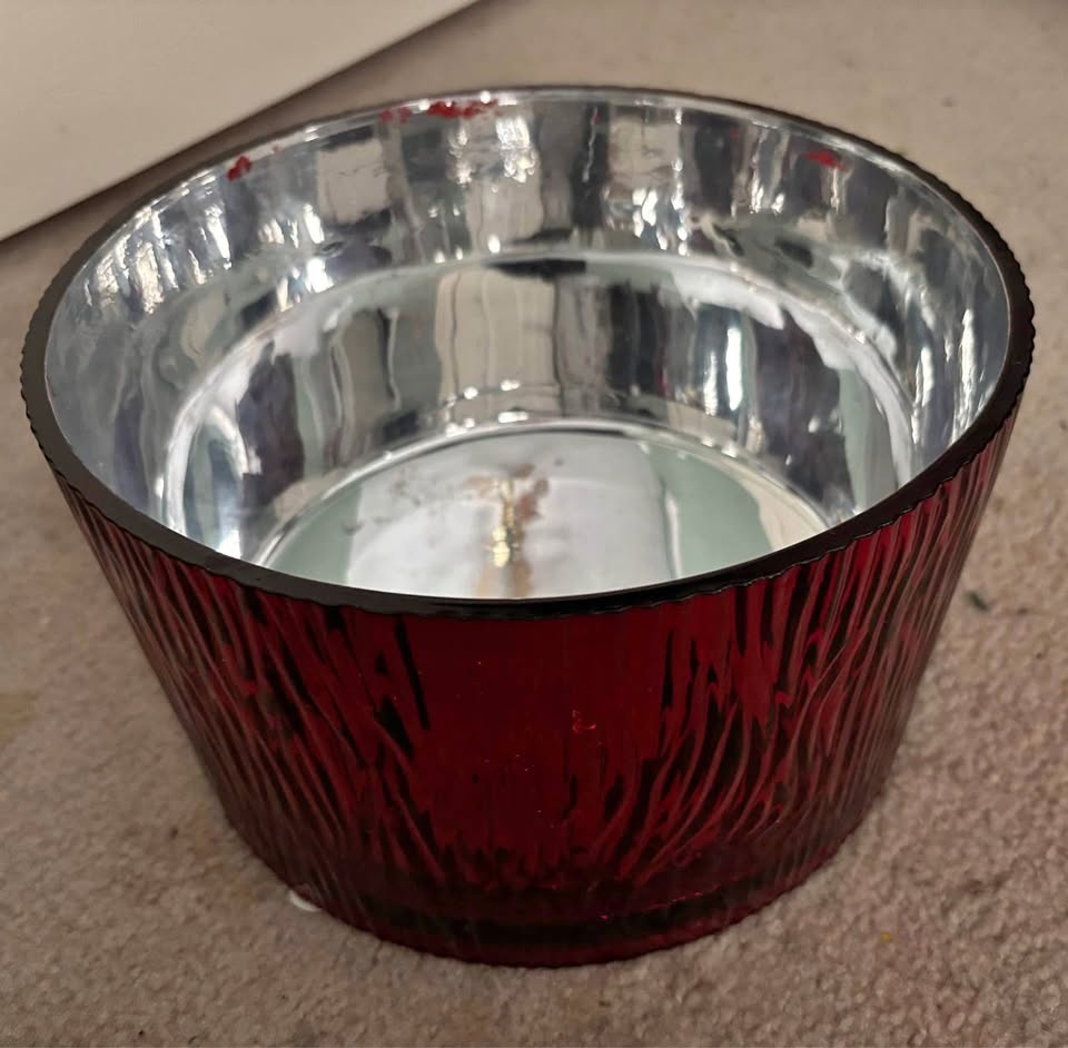 Beautiful Red glass bowl with silver interior (9” diameter)