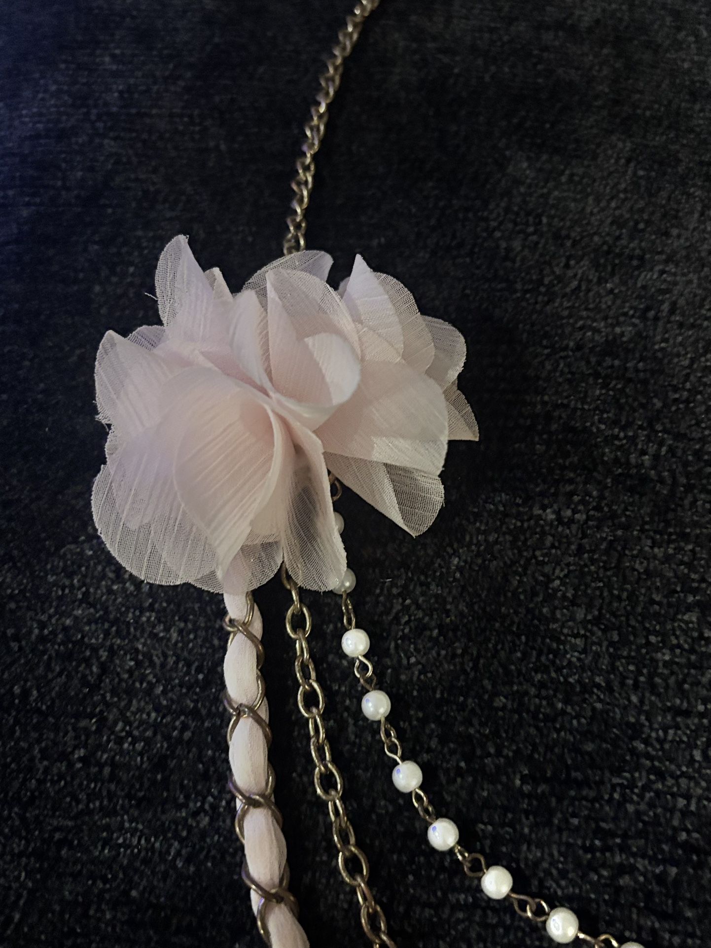 Vintage Blush Floral Chain Necklace Faux Pearls | 17in - photo 5