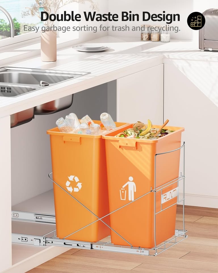 Double 37 Quart Pull Out Trash Can Under Cabinet - photo 4