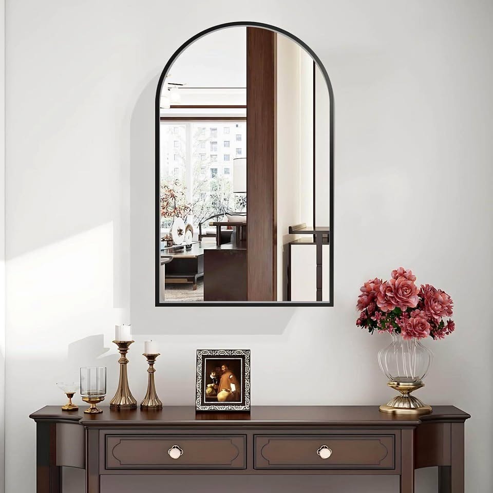 Black Arched Medicine Cabinet with Mirror