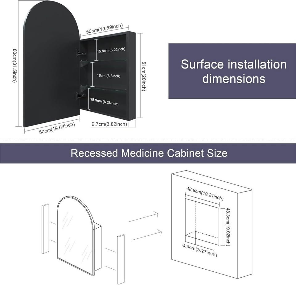 Black Arched Medicine Cabinet with Mirror - photo 2