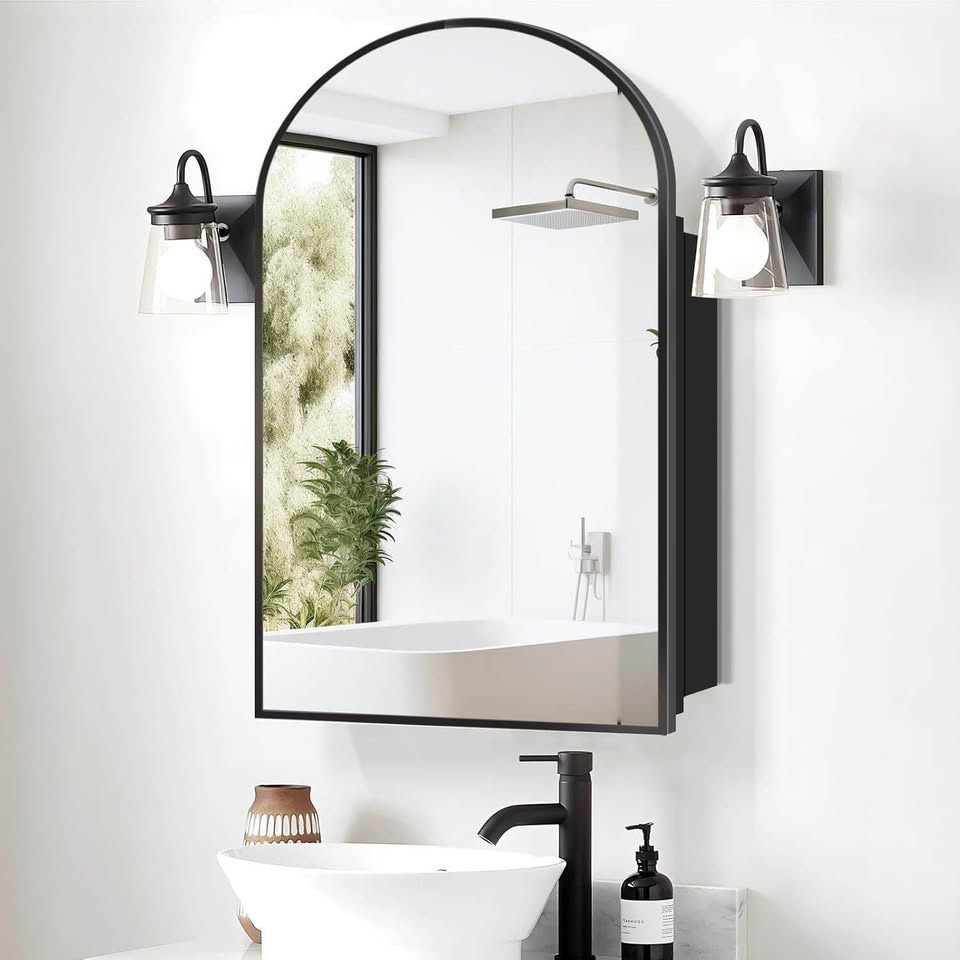 Black Arched Medicine Cabinet with Mirror - photo 3