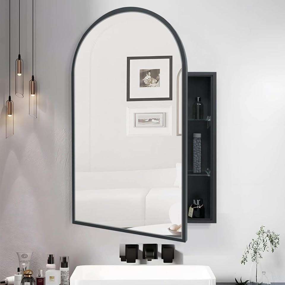 Black Arched Medicine Cabinet with Mirror - photo 4