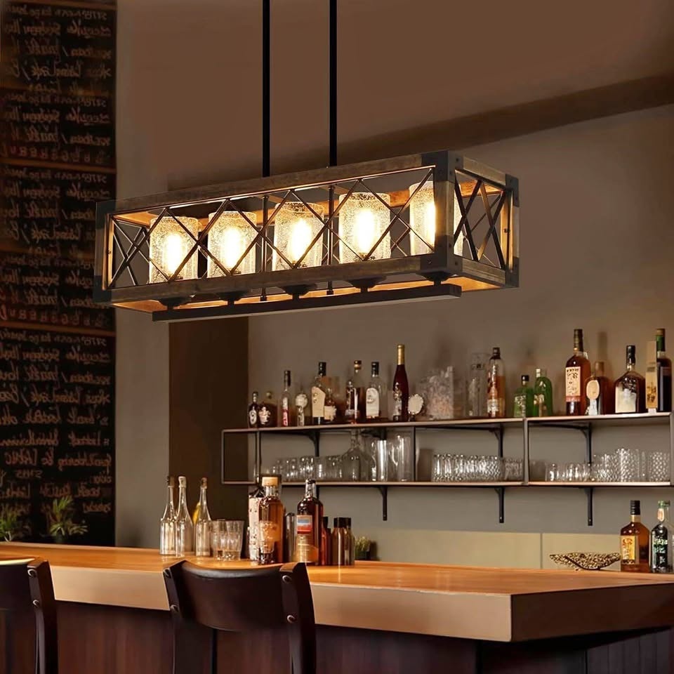 Rectangle Wood Metal Pendant Light