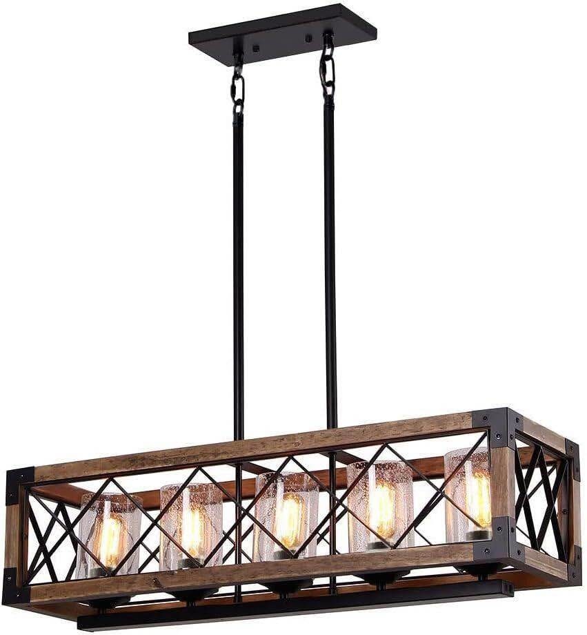 Rectangle Wood Metal Pendant Light - photo 2