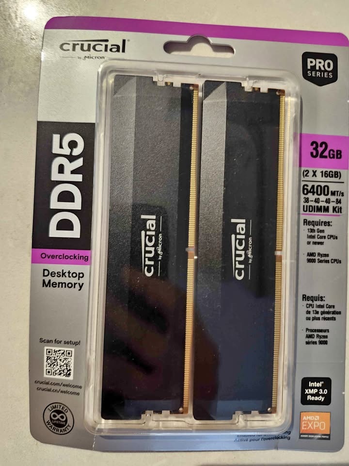 Crucial Pro DDR5 RAM 32GB Kit 6400MHz