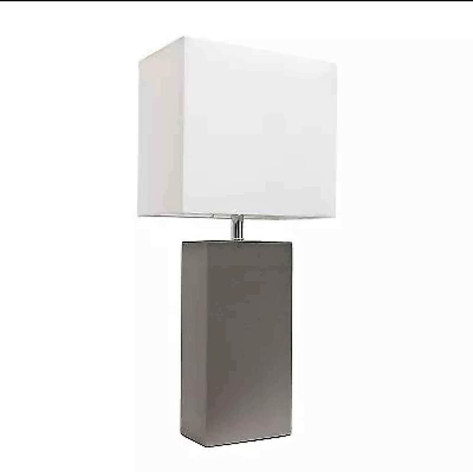 Gray Table Lamp Leather Wrapped.