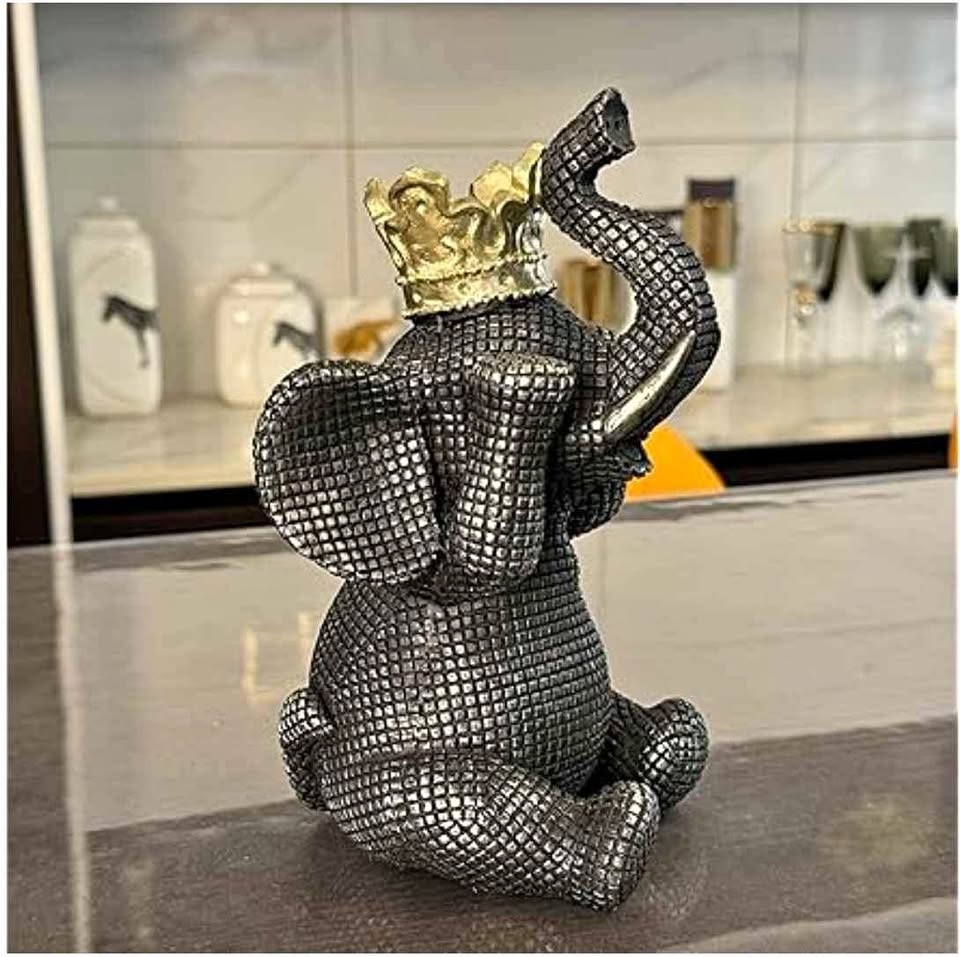Elephant Statue Home, Room, Office Decor Black Gold Crown 🥕