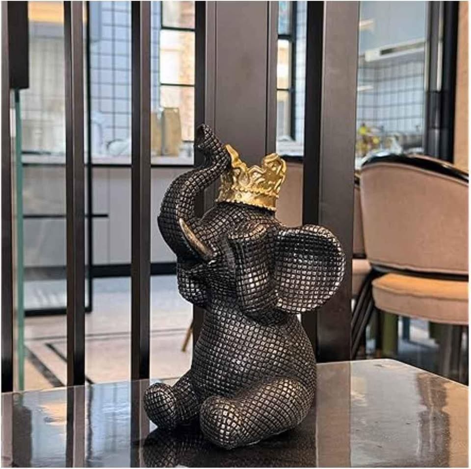 Elephant Statue Home, Room, Office Decor Black Gold Crown 🥕 - photo 2