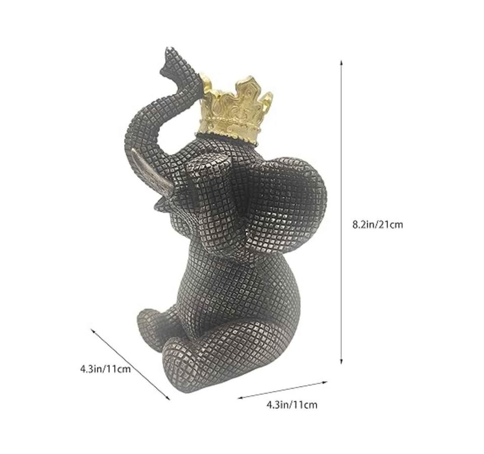 Elephant Statue Home, Room, Office Decor Black Gold Crown 🥕 - photo 3