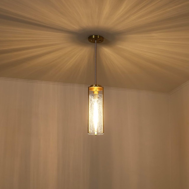 1-Light Gold Pendant Light, Modern Crackle Glass