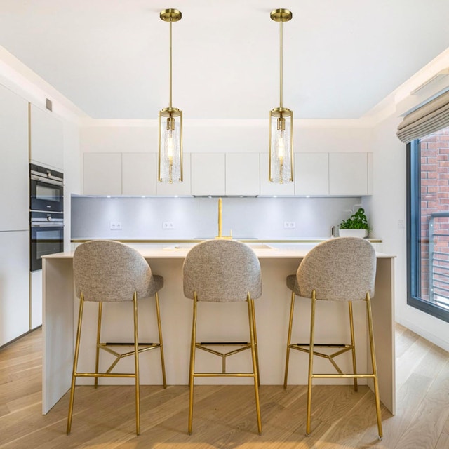 1-Light Gold Pendant Light, Modern Crackle Glass - photo 3