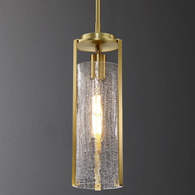 1-Light Gold Pendant Light, Modern Crackle Glass - photo 5