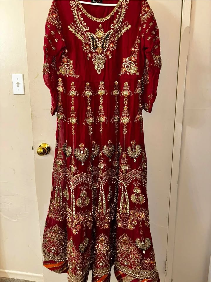 Heavy work red 3 piece Pakistani/Indian Dress