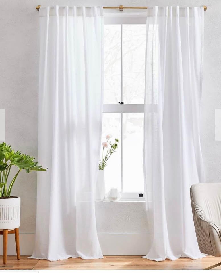 WEST ELM Sheer White Crosshatch curtain set