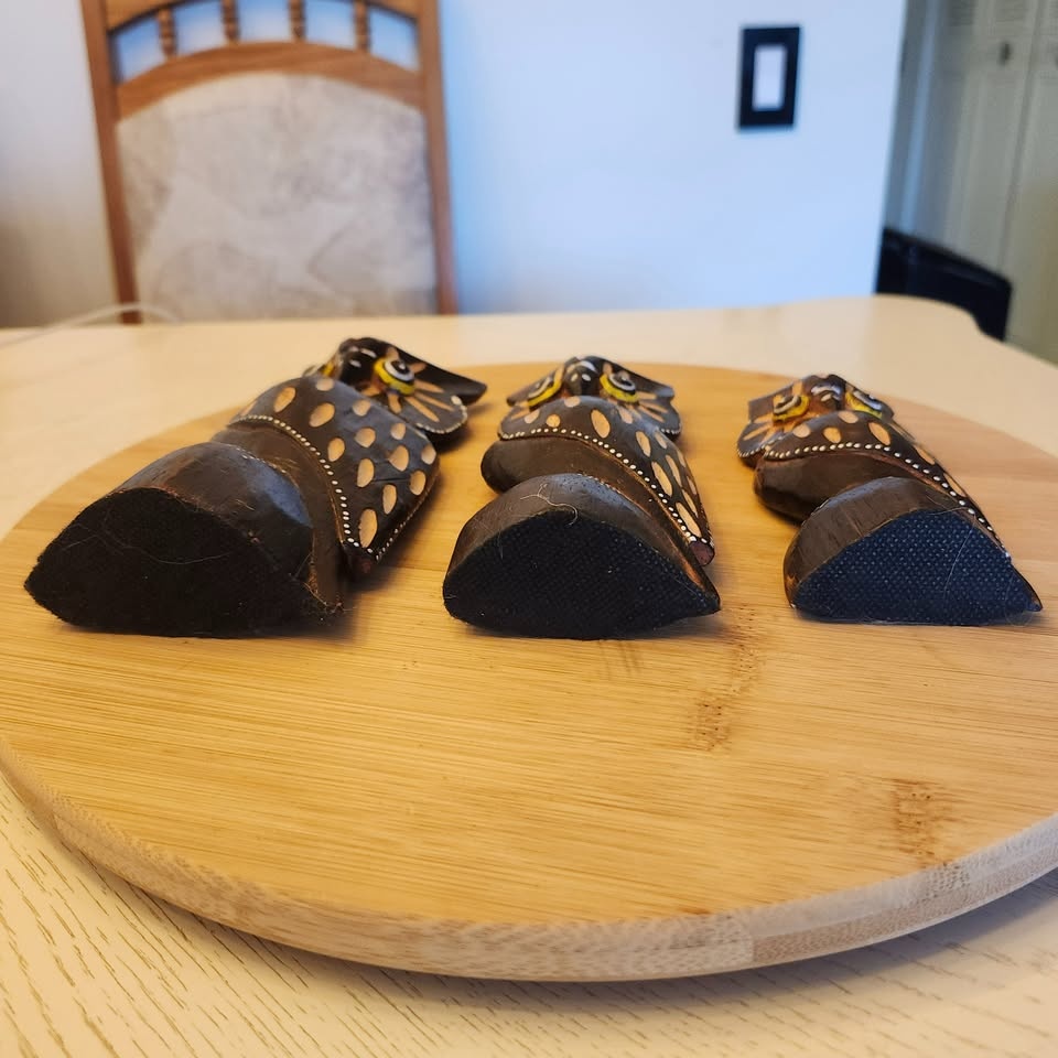 Trio of Wooden Owls, Carved - photo 5
