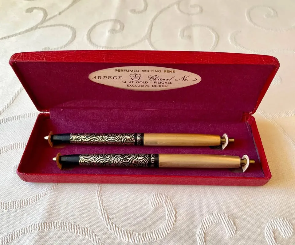 Arpege 14K Gold Filigree Chanel No. 5 Pen Set 🎄 image indicator(2)