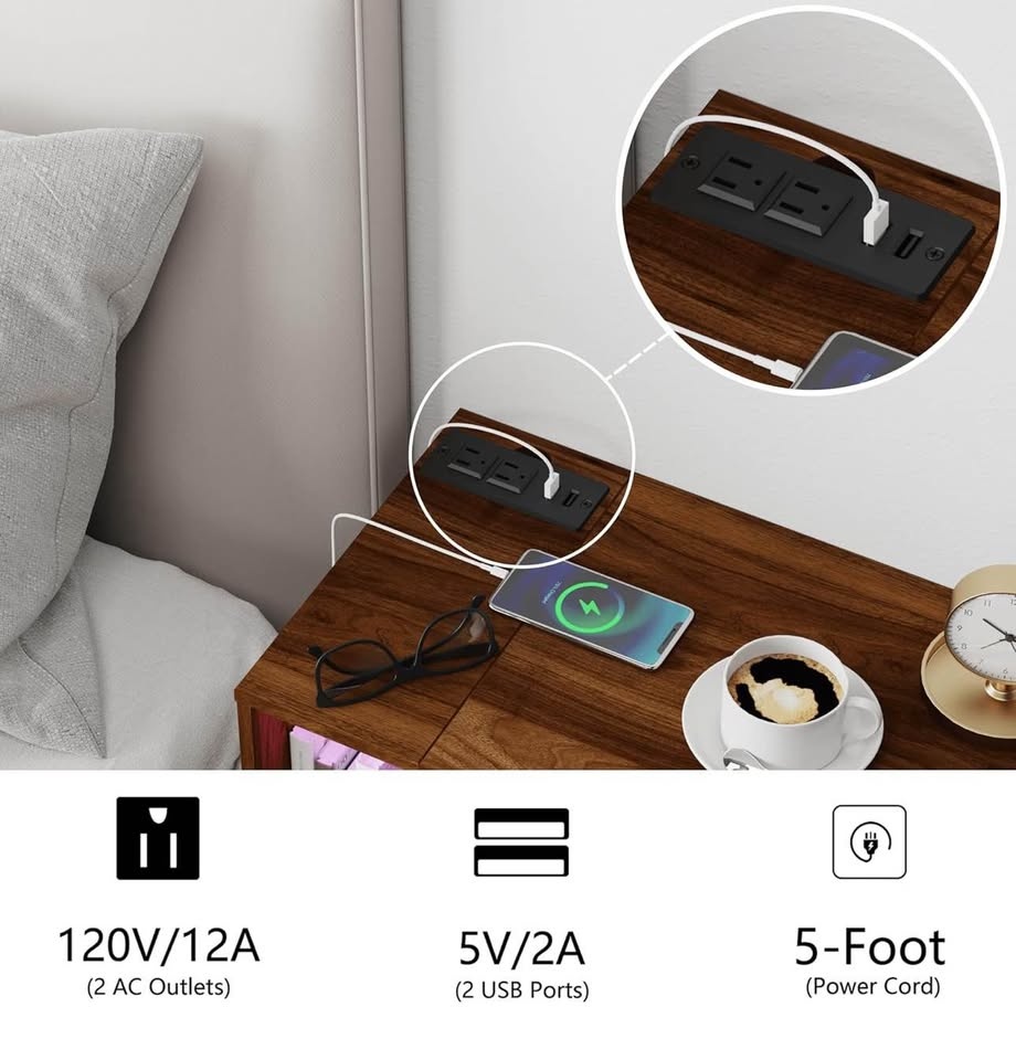 Floating bedside table with charging station and LED lights - photo 3