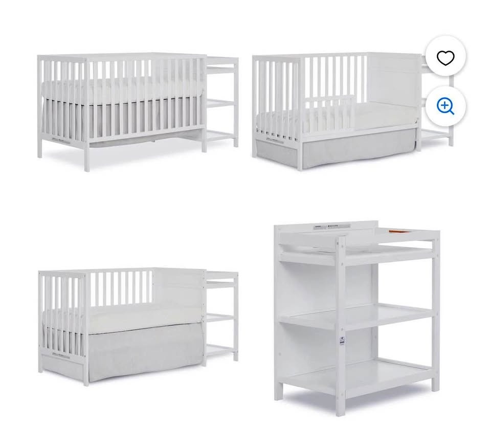 Crib, changer and organic cotton firm mattress