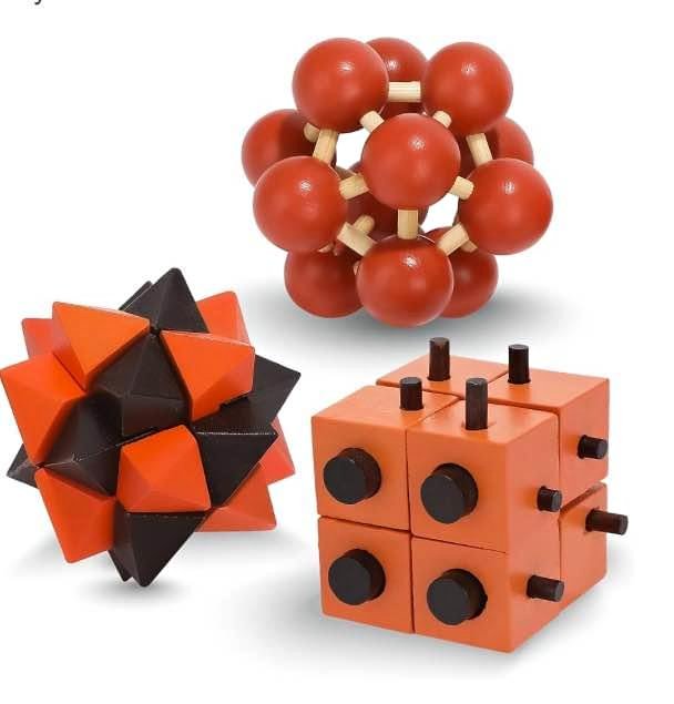 3 Pack Wooden Puzzle Games Brain Teasers Toy - 3D Puzzles
