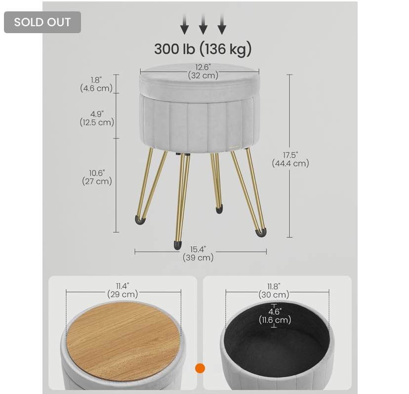 SONGMICS Vanity Stool - Dove Gray - photo 5