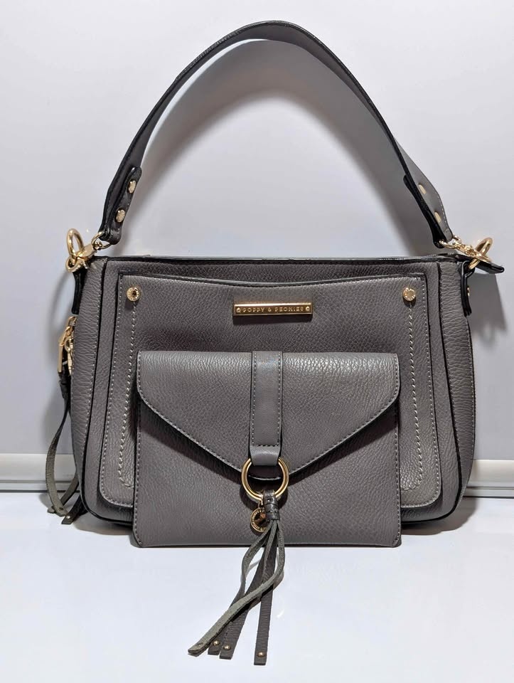 Poppy and Peonies Grey Vegan purse and matching clutch set