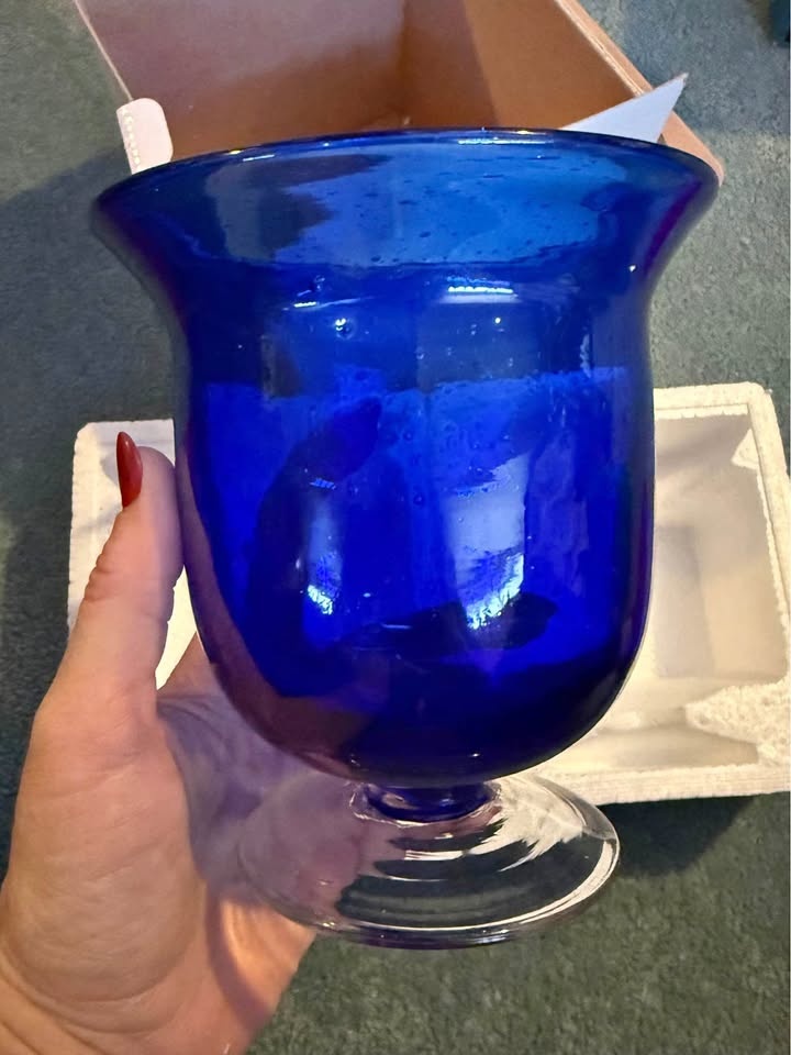 Cobalt Blue Fluted Glass pedestal vase