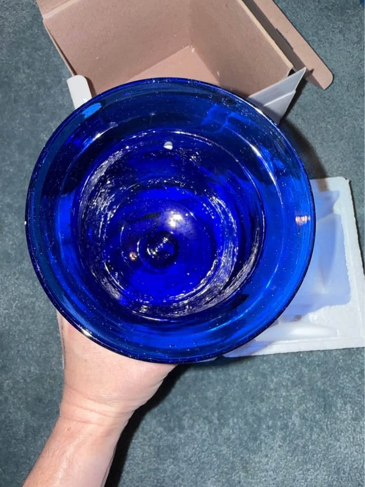 Cobalt Blue Fluted Glass pedestal vase - photo 2