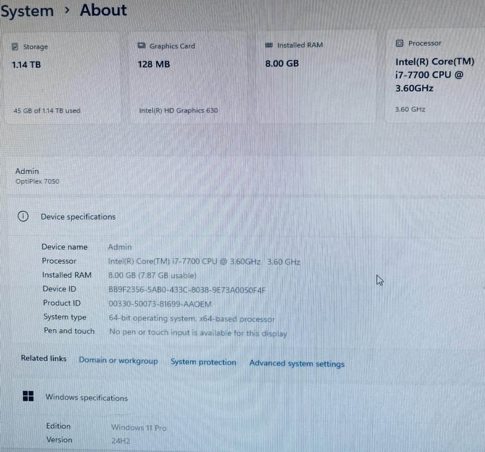 Dell Optiplex 7050 i7-7700 8GB 256GB SSD + 1TB HDD Win11 Pro - photo 3