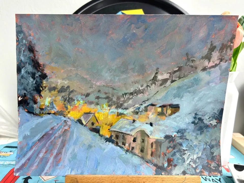 Night Ski Original Acrylic Painting image indicator(5)