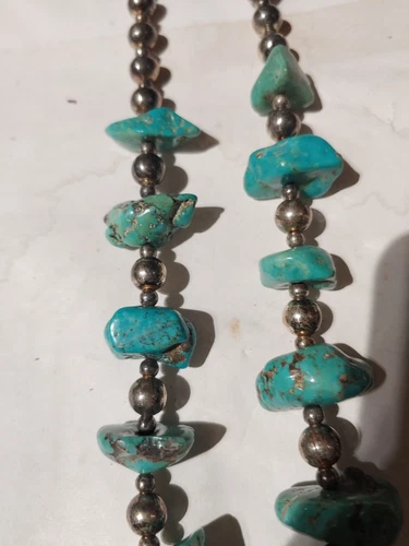 VINTAGE NAVAJO TURQUOISE STERLING SILVER NECKLACE 26" - photo 2