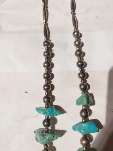 VINTAGE NAVAJO TURQUOISE STERLING SILVER NECKLACE 26" - photo 4
