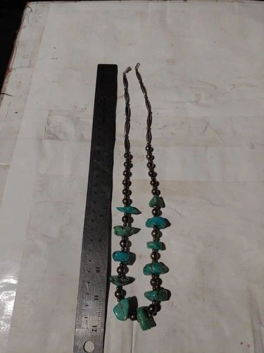 VINTAGE NAVAJO TURQUOISE STERLING SILVER NECKLACE 26" - photo 5