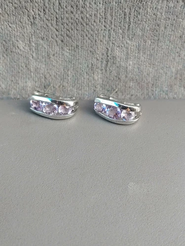 Vintage Amethyst 925 Sterling Silver Half Loop Earrings PREOWNED