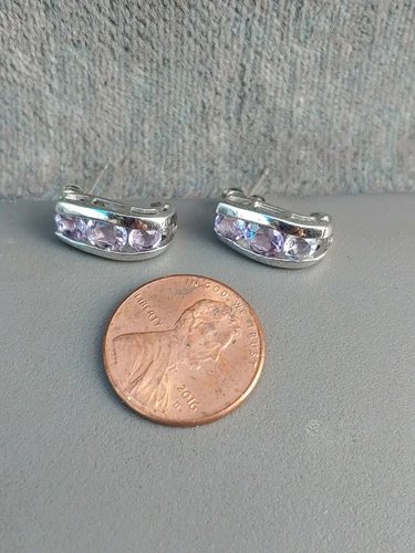 Vintage Amethyst 925 Sterling Silver Half Loop Earrings PREOWNED - photo 2