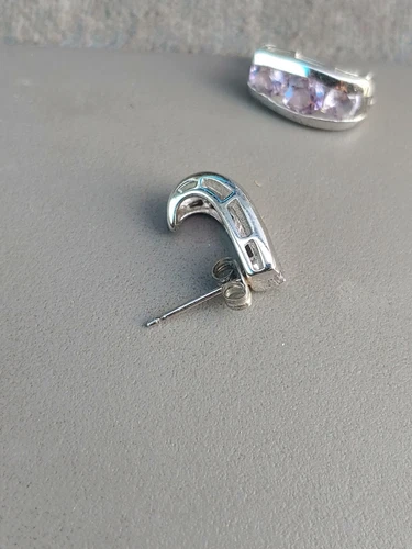 Vintage Amethyst 925 Sterling Silver Half Loop Earrings PREOWNED - photo 3