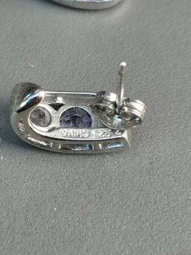 Vintage Amethyst 925 Sterling Silver Half Loop Earrings PREOWNED - photo 4