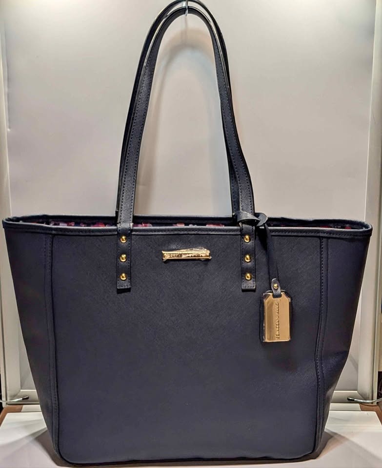 Poppy & Peonies Navy Saffiano vegan leather Tote