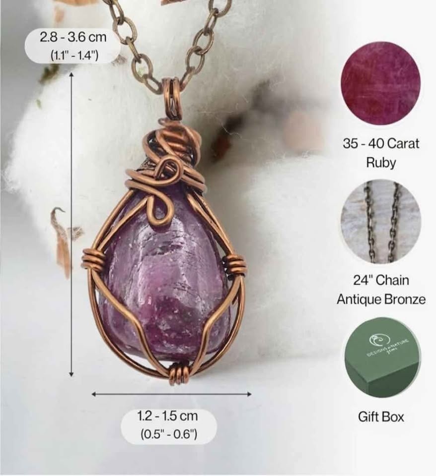 Ruby Birthstone Necklace - Antique Bronze Chain - photo 2