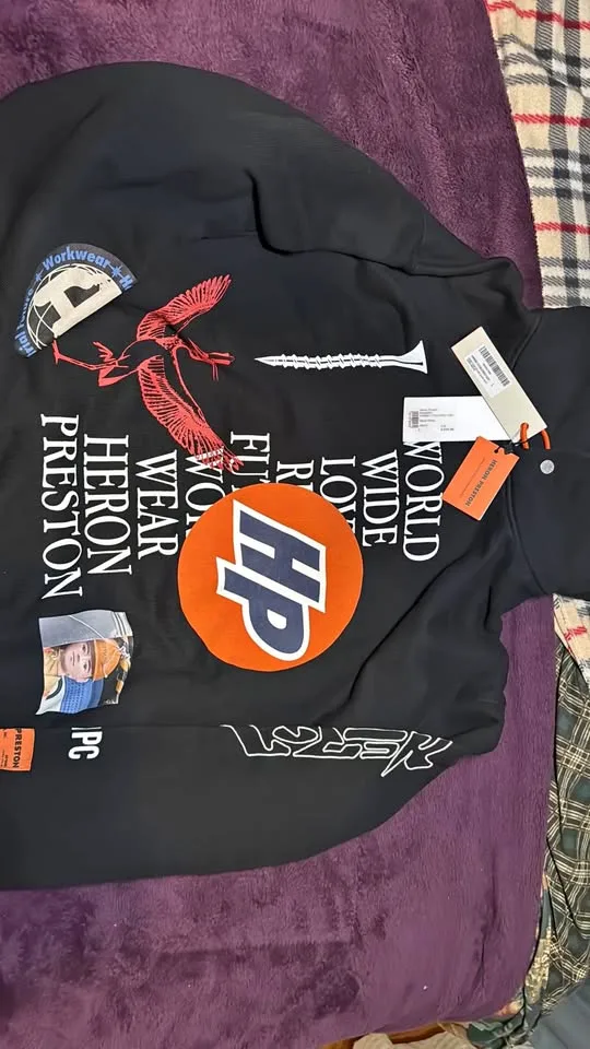 Heron Preston hoodie plain collage black white Large New thumbnail