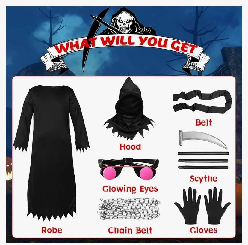 Glowing Eyes Grim Reaper Costume - Grey- Large image indicator(2)