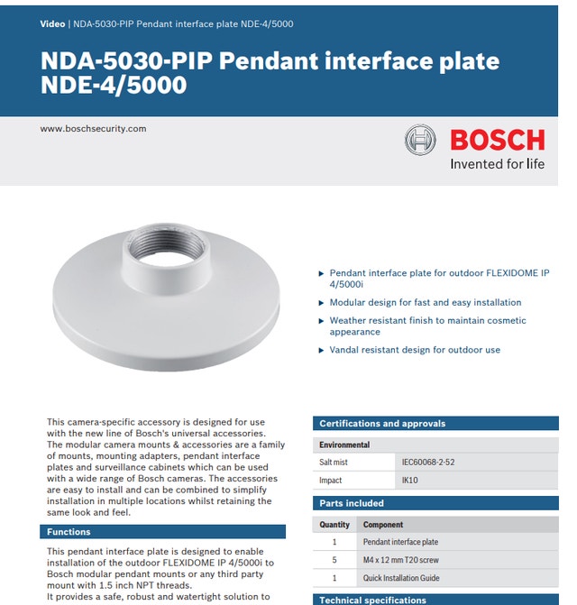 Bosch NDA-5030-PIP Pendant Pipe Mount - $20 - photo 2